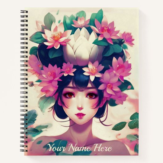 Anime Girl Crowned with Lotus Blossoms Journal Notitieboek (Voorkant)