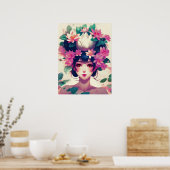 Anime Girl Crowned with Lotus Blossoms Poster (Keuken)