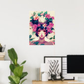 Anime Girl Crowned with Lotus Blossoms Poster (Thuiskantoor)