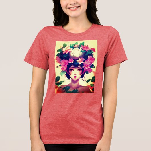 Anime Girl Crowned with Lotus Blossoms Tri-Blend Shirt (Voorkant)