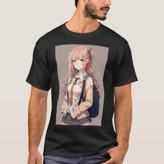 Anime Girl Cute Student Sexy met rugzak T-shirt