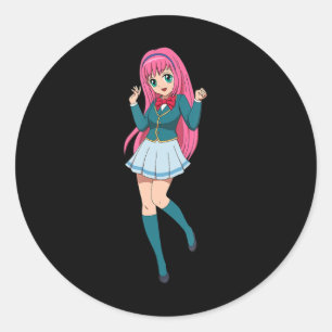 Anime Girl Cute Waifu Japanse tekenfilm Ronde Sticker