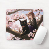 Anime Girl en Cat op een Cherry Blossom Tree Muismat (Met muis)