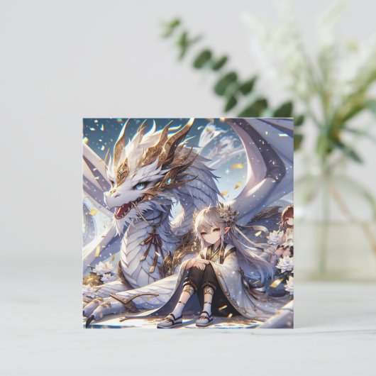 Anime Girl en de witte en gouden draak (Staand voorkant)