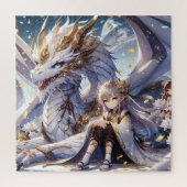 Anime Girl en de witte en gouden draak Legpuzzel (Verticaal)