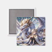Anime Girl en de witte en gouden draak Magneet (Voorkant / Achterkant)