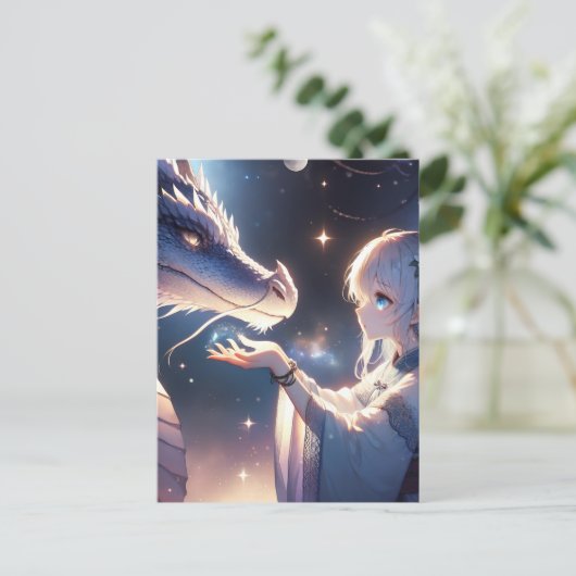 Anime Girl en haar mystieke draak Briefkaart (Staand voorkant)