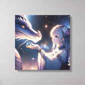 Anime Girl en haar mystieke draak Canvas Afdruk (Voorkant)