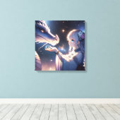 Anime Girl en haar mystieke draak Canvas Afdruk (Insitu (Houten vloer))