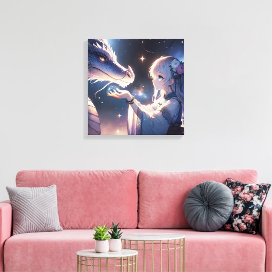 Anime Girl en haar mystieke draak Canvas Afdruk (Insitu (Woonkamer))