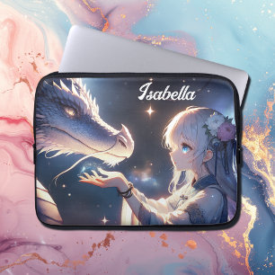 Anime Girl en haar mystieke draak gepersonaliseerd Laptop Sleeve