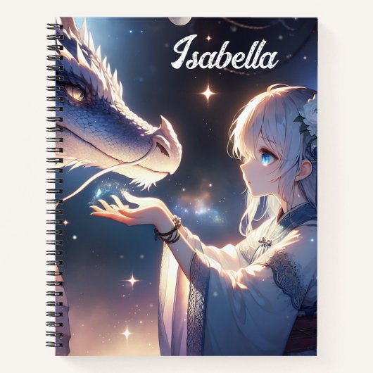 Anime Girl en haar mystieke draak gepersonaliseerd Notitieboek (Voorkant)
