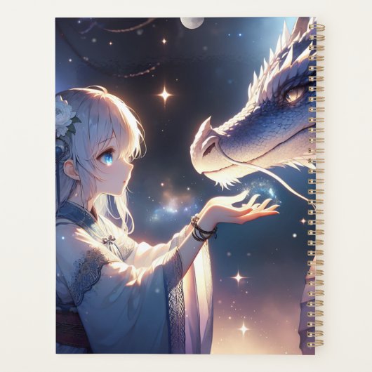Anime Girl en haar mystieke draak gepersonaliseerd Planner (Achterkant)