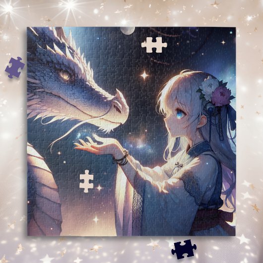 Anime Girl en haar mystieke draak Legpuzzel