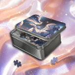 Anime Girl en haar mystieke draak Puzzel<br><div class="desc">Mystieke fantasiekunst puzzel met metalen container. Ai-kunst beeldt een  anime-meisje en haar draak af in een etherische omgeving.</div>