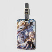 Anime Girl en witte en gouden draak Monogrammed Bagagelabel (Voorkant (verticaal))