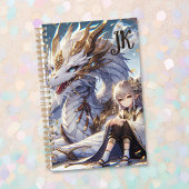 Anime Girl en witte en gouden draak Monogrammed Planner