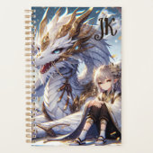 Anime Girl en witte en gouden draak Monogrammed Planner (Voorkant)