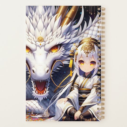 Anime Girl en witte en gouden draak Monogrammed Planner (Achterkant)