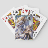 Anime Girl en witte en gouden draak Monogrammed Pokerkaarten (Achterkant)