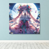 Anime Girl Flower Moon Fairy Canvas Afdruk (Insitu (Houten vloer))