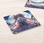 Anime Girl Flower Moon Fairy Kartonnen Onderzetters (Schuin)