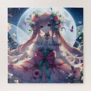 Anime Girl Flower Moon Fairy Legpuzzel