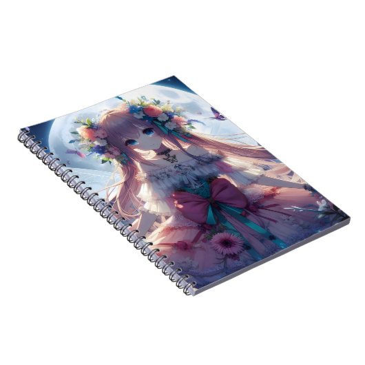 Anime Girl Flower Moon Fairy Notitieboek (Rechterzijde)
