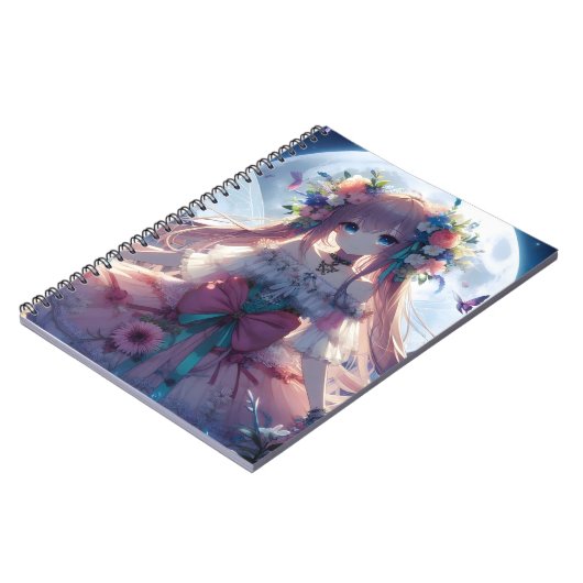 Anime Girl Flower Moon Fairy Notitieboek (Linkerzijde)