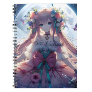 Anime Girl Flower Moon Fairy Notitieboek