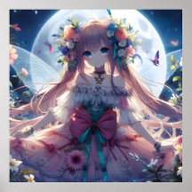 Anime Girl Flower Moon Fairy