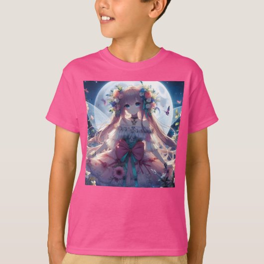 Anime Girl Flower Moon Fairy T-shirt (Voorkant)