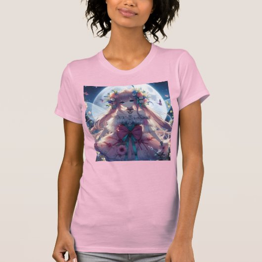 Anime Girl Flower Moon Fairy T-shirt (Voorkant)