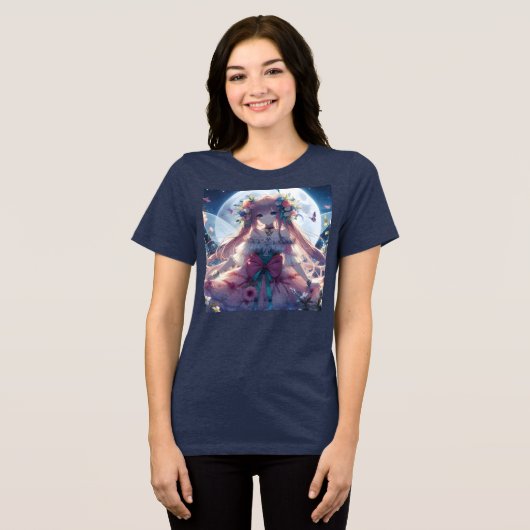 Anime Girl Flower Moon Fairy Tri-Blend Shirt (Voorkant volledig)