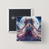 Anime Girl Flower Moon Fairy Vierkante Button 5,1 Cm (Voorkant /achterkant)
