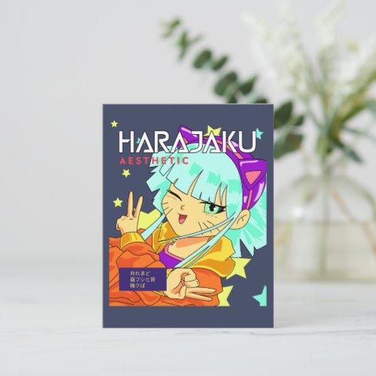 Anime girl harajaku cour raw manga briefkaart (Staand voorkant)