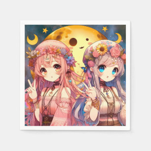 Anime Girl Hippie Moon Girls Geven Vredesteken Servet