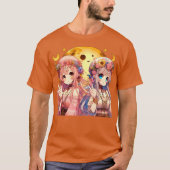 Anime Girl Hippie Moon Girls Geven Vredesteken T-shirt (Voorkant)