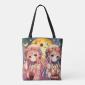 Anime Girl Hippie Moon Girls Geven Vredesteken Tote Bag (Achterkant)
