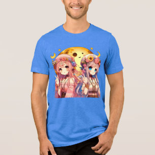 Anime Girl Hippie Moon Girls Geven Vredesteken Tri-Blend Shirt