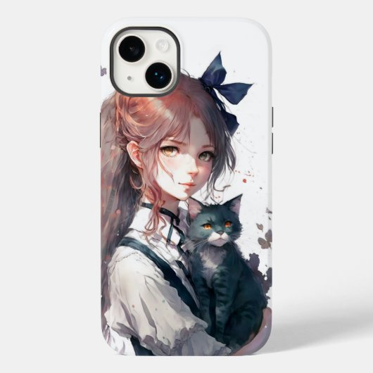Anime Girl houdt haar portret met Waterverf van ha Case-Mate iPhone Case (Achterkant)