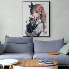 Anime Girl houdt haar portret met Waterverf van ha Poster