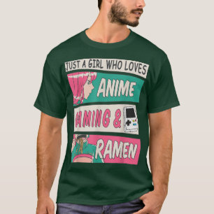 Anime Girl houdt van gaming Ramen Japans eten en M T-shirt