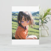 Anime Girl in een zonnige weide Kaart (Staand voorkant)