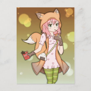 Anime Girl in Fox Cosplay Briefkaart