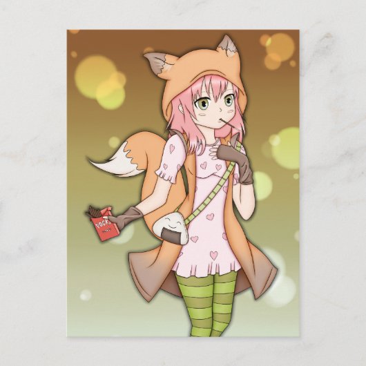 Anime Girl in Fox Cosplay Briefkaart (Voorkant)