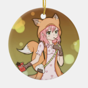 Anime Girl in Fox Cosplay Keramisch Ornament