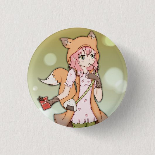 Anime Girl in Fox Cosplay Ronde Button 3,2 Cm (Voorkant)