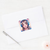 Anime Girl in Gaming of Muziek Hoofdtelefoon Vierkante Sticker (Envelop)