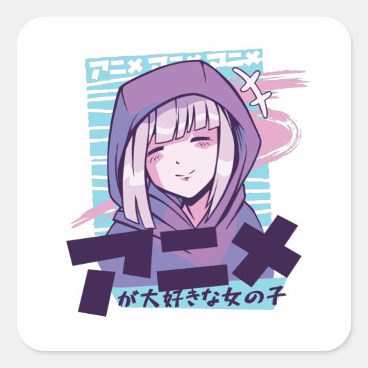 Anime Girl in Love Vierkante Sticker (Voorkant)